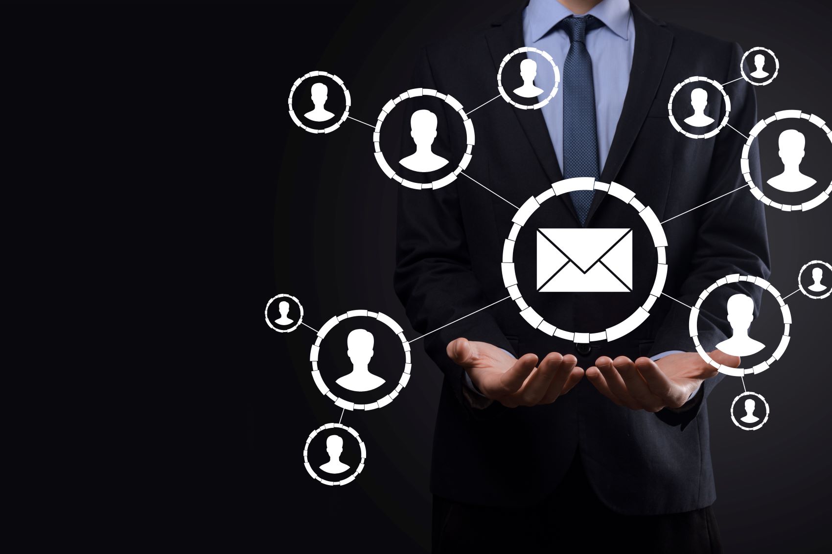 digital icons of direct mail connecting people together